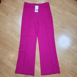 NWT Zara Wideleg Highrise Pink Trouser Pants Size Large